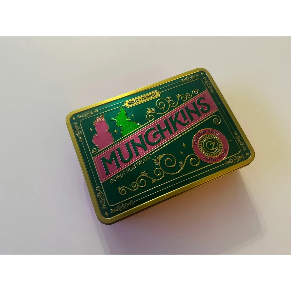 Wicked Munchkins Donut Hole Treats Tin‎ Box Emerald Green Pink Gold Collectible